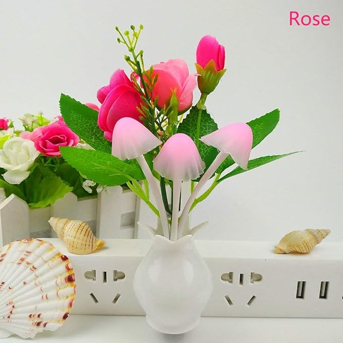 4 Pack Mushroom Night Light, Red Rose Tulip Flowers Plants Plug-in Mushrooms Colors Changing Nightlight Colorful LED Wall Lamp Little Night Lights for Bathroom Bedroom Kitchen Living Room