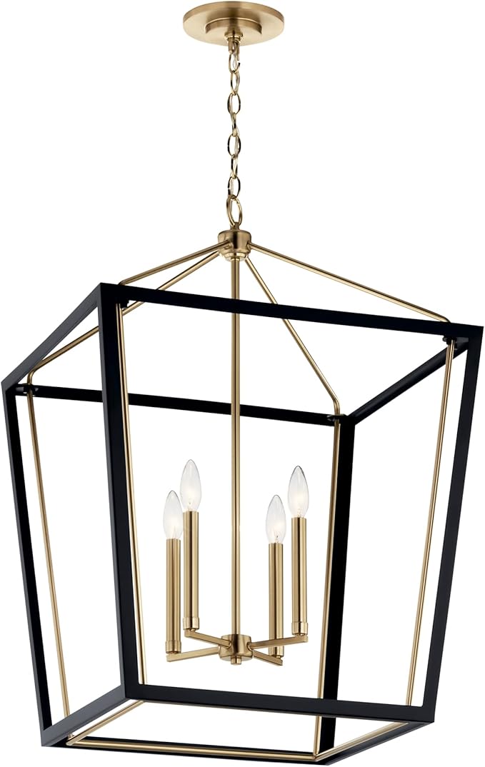 Kichler Delvin 4-Light Foyer Pendant Light Fixture, Updated Traditional Hanging Light with Clear Glass in Champagne Bronze and Black for Dining Room, Living Room, Kitchen (22.25" x 31.75"), 52620CPZBK