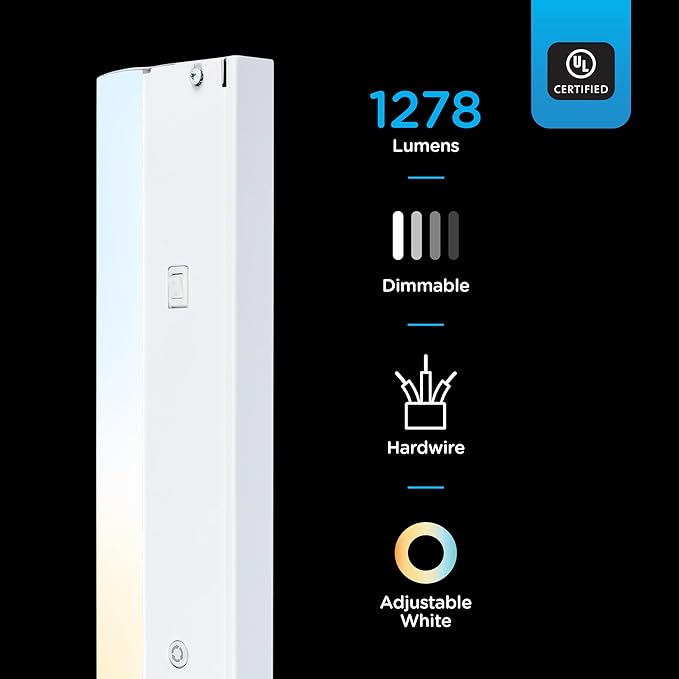 Enbrighten 18 inch Hardwired Under Cabinet Lights, 1275 Lumens, Five White Settings from (2700K-6500K), Full Range Dimmable, Under Counter Light, Linkable Under Counter Lights for Kitchen 82921-T1