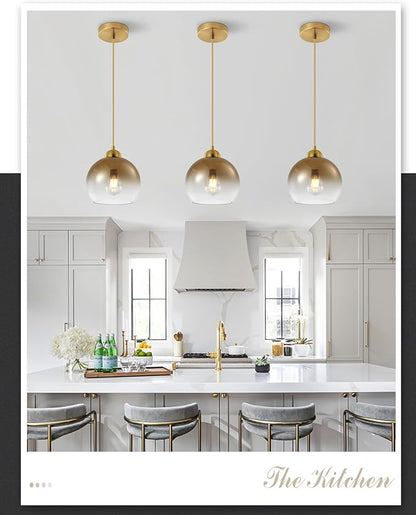 Modern Gradient Gold Glass Pendant Light，7.8-Inch Globe Adjustable Hanging Pendant Light for Bedroom Kitchen Island Dining Room Stairwell