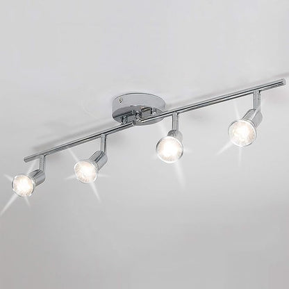 Qcyuui Modern 4-Light Track Lighting Kit, Flush Mount Wall/Ceiling Spot Lights Fixture, LED Track Lighting with Chrome Rotatable Light Head for Kitchen Living Room, 4×GU10 Bulb (Included)