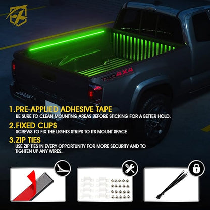 Xprite 60" RGB Truck Bed Bluetooth Lights Kit, Neon Accent Exterior Glow Rails Light Strips w/APP Control & Wireless Remote, for Cargo, Tonneau Cover, Pickup Trucks, Van, SUV, Camper RV, Boat - 2PCS