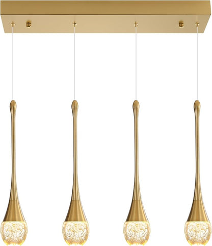 ykolupty Dining Room Light Fixture 4-Light Gold Kitchen Island Lighting Industrial Linear Crystal Chandeliers for Dining Room Pendant Light Fixture for Living Room Hallway Bedroom
