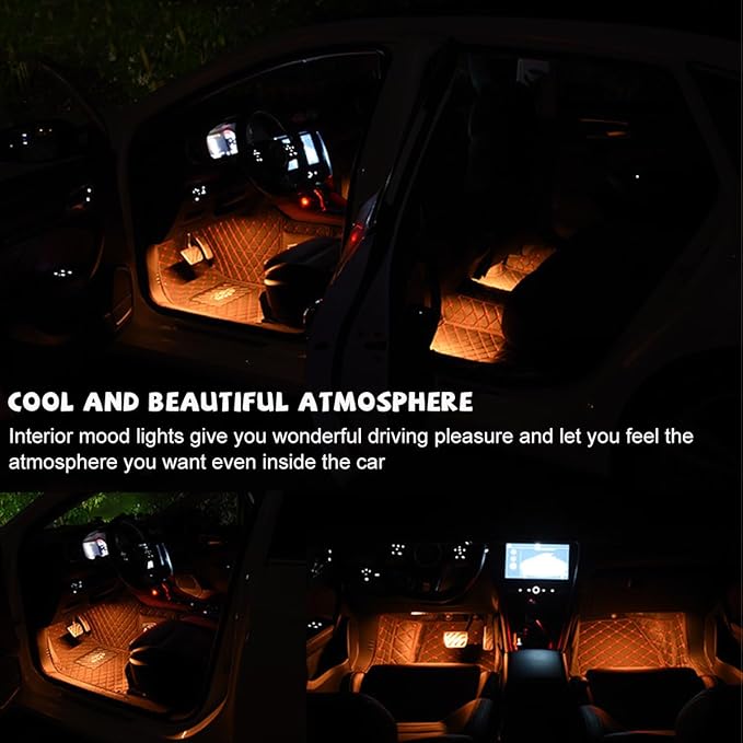 povtii Car LED Strip Light, 24 LED RGB Auto Under Dash Interior Atmosphere Lights, USB Vehicle Decorative Lamp Ambient Night Light Strip, Lighting Kit Car Accessories (Orange, Cigarette Lighter)