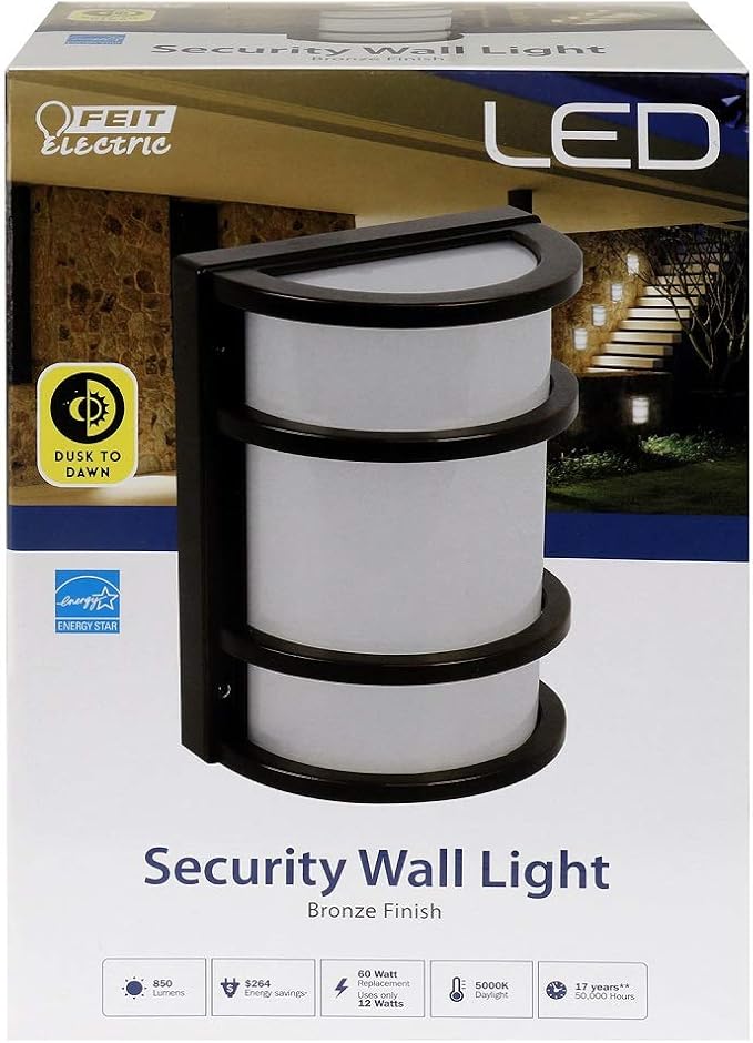 Feit Electric - Dusk to Dawn LED Bronze Half Moon Security Outdoor Wall Light, 5000K (73702)