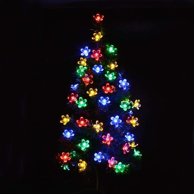 Joomer Outdoor Solar String Lights, Flower String Lights, 50LED Cherry Blossoms String Light 8 Modes Memory Function Waterproof for Garden, Patio, Fence, Yard, Outdoor Decor (Multicolor)