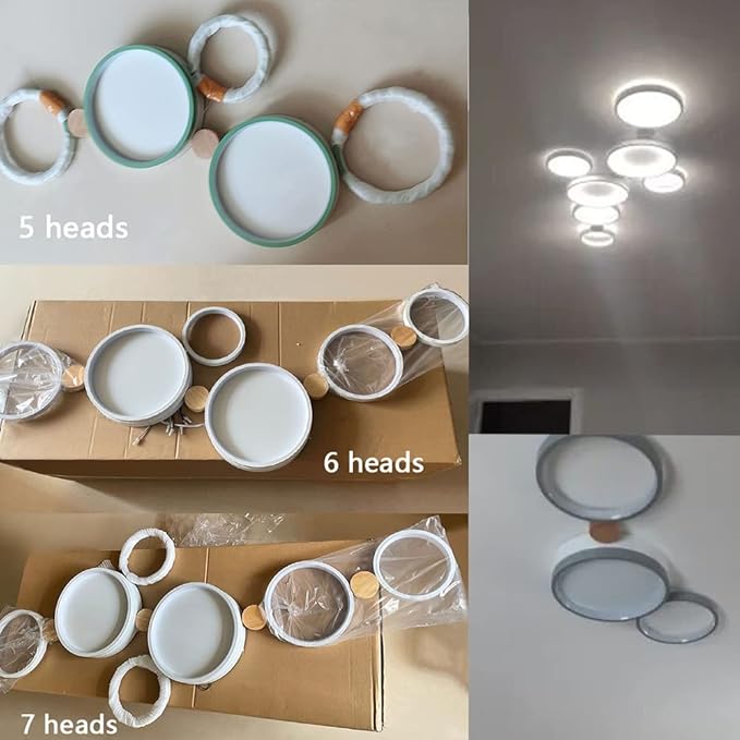 3-Lights LED Ceiling Light Fixture,22 Inch Modern Ceiling Lights Flush Mount Wooden 20W Dimmable Chandelier for Living Room Bedroom Kitchen,3000K/4000K/6000K Temperatures Selectable Green