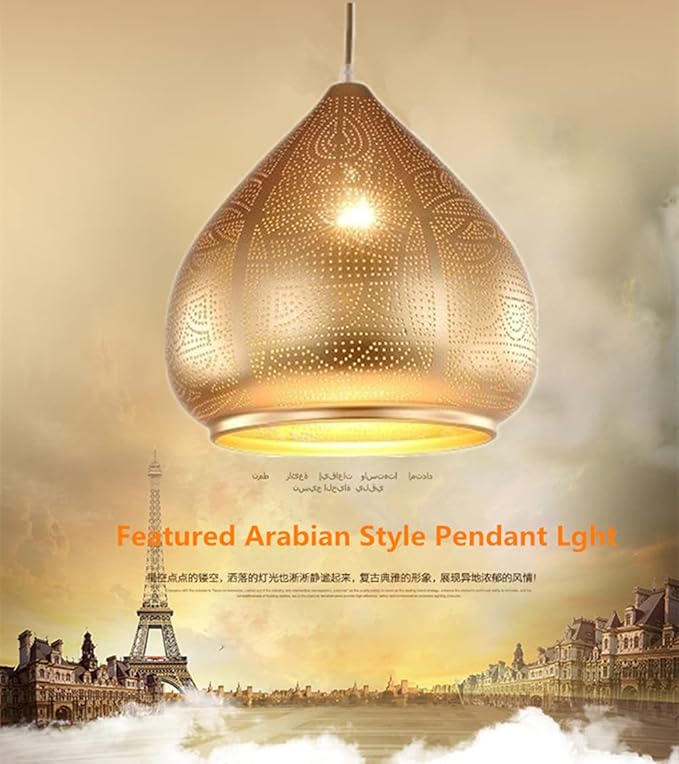 Moroccan Pendant Light Turkish Chandelier;Vintage Chandelier;Industrial Porous Arabic Ceiling Light Fixture Pendant Lighting for Kitchen Island Restaurant Hallway Foyer (Black)