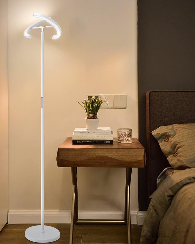 SIBRILLE White Floor Lamp, Modern Stepless Dimmable Standing Lamp 3000-6000K, 20W LED Rotatable Reading Tall Lamp, Touch & Remote Control Uplighter Floor Lamps for Living Room Bedroom Office