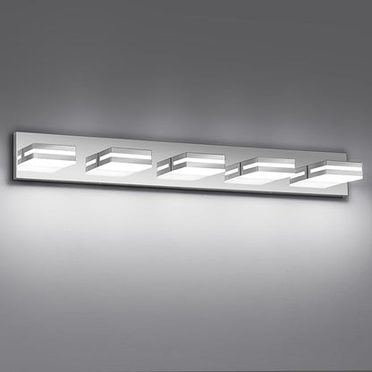 Modern LED Bathroom Lights Fixtures 5-Light,Stainless Steel Chrome Acrylic Wall Lighting,Vanity Lights for Bathroom Over Mirror 6000k 34in