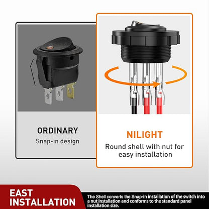 Nilight 1PC Round Rocker Switch with Shell 12V 24V 20A Yellow LED Toggle swtich with 16AWG Wires SPST 3Pin 2 Position for Car Truck Vehicle Boat Marine Rocker On Off Control