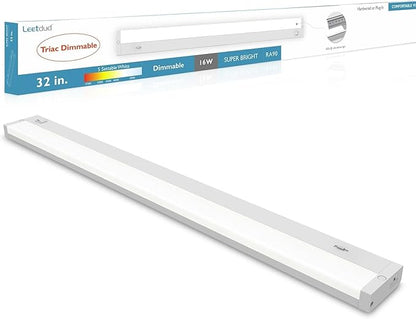 Leetdud LED Under Cabinet Lighting Hardwired or Plug in, 32 Inch 16W, Dimmable 5 Color 2700K/3000K/3500K/4000K/5000K, Linkable Eyes Care Design Counter Lights for Kitchen, Sink, ETL Listed, White