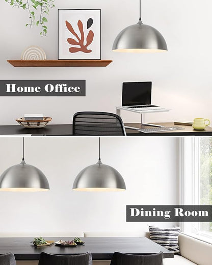 Brushed Nickel Pendant Lights Kitchen Island, 16 Inch Large Dome Pendant Light, Modern Farmhouse Pendant Light for Kitchen Island, Dining Room, Cafe, Bar, 2 Pack