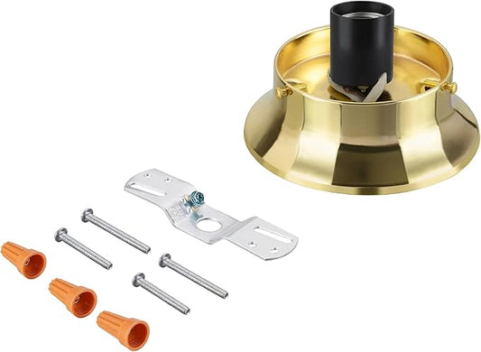 Aspen Creative 22102-06-1, Flush Mount Ceiling Fixture Shade Holder Kit in Brushed Brass Finish 3-5/8" Fitter, 4-3/4" Diameter x 1-3/4" Height