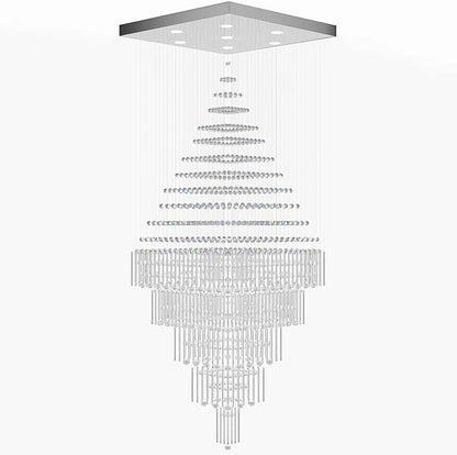 Flashing God D40''X H80'' High Ceiling Chandelier Crystal Raindrop Chandeliers Staircase Large Chandelier Villa Entrance Foyer Ceiling Light High Ceiling Pendant Light Fixture