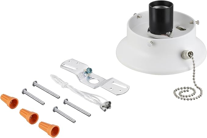 Aspen Creative 22101-03-1, Flush Mount Ceiling Fixture Shade Holder Kit with On/Off Pull Chain Switch in Matte White Finish 3-5/8" Fitter, 4-7/8" Diameter x 1-7/8" Height