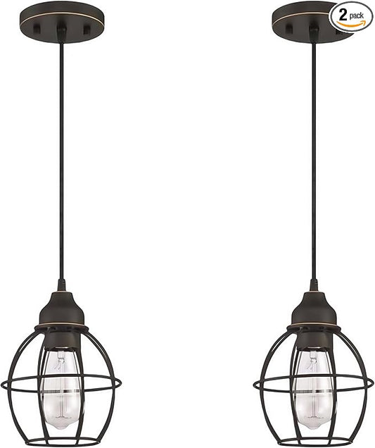 WISBEAM Oil Rubbed Bronze Kitchen Island Pendant Lighting Fixture, Cage Hanging Pendant Lights with E26 Medium Base Max. 60 Watts, Bulbs not Included, 2-Pack