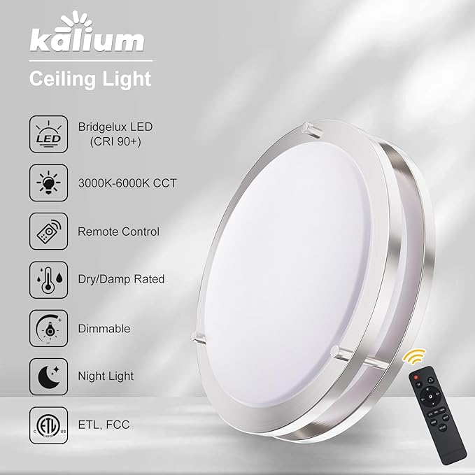 Kalium LED Ceiling Light with Remote 2 Pack 10 Inch Flush Mount Ceiling Light Fixture,18W 3000K-6000K Adjustable Color Temperature,Dimmable Lighting Fixtures for Kitchen Bedroom Hardwired Installation