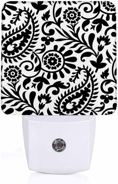 LED Night Light Lamp with Smart Sensor Dusk to Dawn Sensor,Paisley Black White Night Light Daylight White,0.5W Plug-into Wall for Adults,Bedroom,Bathroom,Hallway,Kitchen