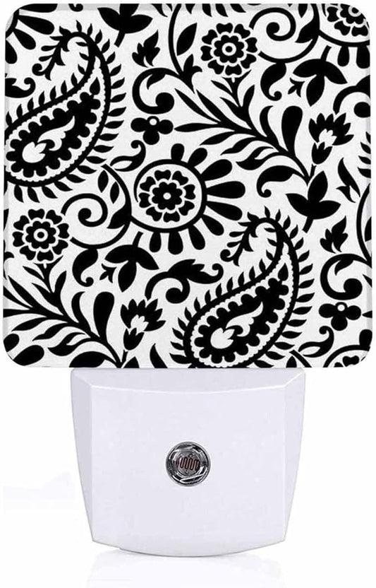 LED Night Light Lamp with Smart Sensor Dusk to Dawn Sensor,Paisley Black White Night Light Daylight White,0.5W Plug-into Wall for Adults,Bedroom,Bathroom,Hallway,Kitchen