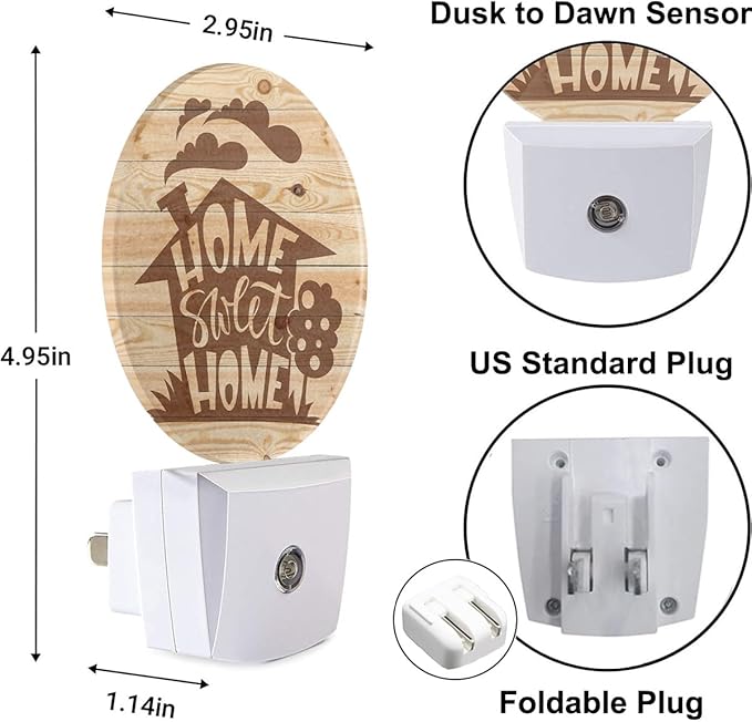 Novelty Night Light Home Sweet Home Wooden Night Lights Plug into Wall for Boys Girls, Plug-in Nightlight 0.5W LED Lighting for Stairway Hallway Bedroom