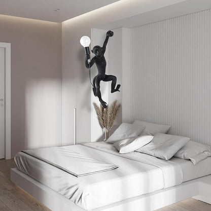 Modern Resin Monkey Wall Lamp & Pendant Light - Hemp Rope Vintage Lamp for Home Decor - Dining, Living Room, Bedroom, Entryway (Black)
