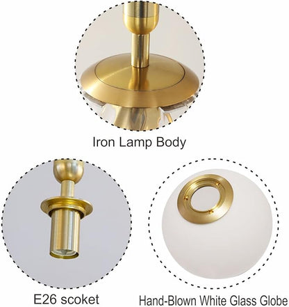 KCO Modern Gold Globe Pendant Lamp Plug in Mid Century White Frosted Glass Adjustable Ceiling Lamp Industrial Brass Gold Round Ball On/Off Chandelier for Farmhouse Kitchen Island Bedroom