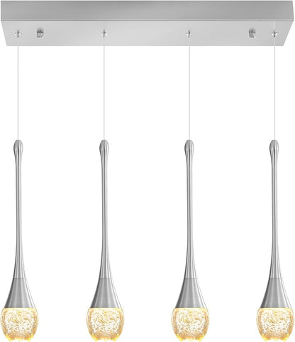 ykolupty Dining Room Light Fixture 4-Light Silver Kitchen Island Lighting Industrial Linear Crystal Chandeliers for Dining Room Pendant Light Fixture for Living Room Hallway Bedroom
