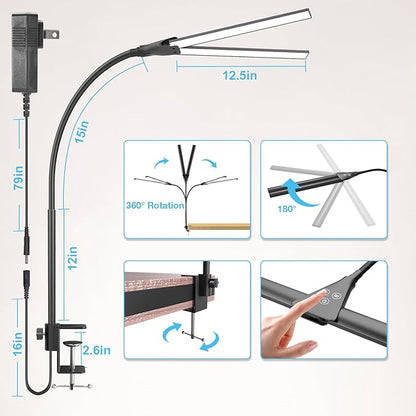 Hensam Desk Lamps for Home Office, Eye-Caring Architect LED Desk Light with Adjustable Brightness, Dual Monitors Task Lighting with Clamp, for Workbench, Study, Drafting, 1400 lm