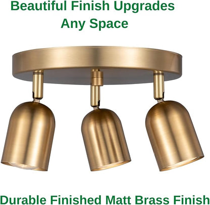 3 Light Track Lighting Kit Canopy,Matt Brass Finish with Modern Flush Mount Ceiling Spotlight for Kitchen,Bedroom,Living Room,Home Improvement