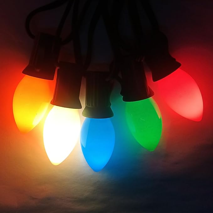 25Ft LED Christmas Lights Multicolor C7 Vintage Christmas Lights with 27 Colored Plastic LED Bulb Light(2 Spare), Old Fashioned Xmas Hanging Light Outdoor for Roof Patio Party Xmas Decor