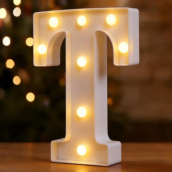 Small Led Marquee Letters, Light Up Letters, 8.58 Inch Led Letter Lights, Battery Powered Lighted Sign for Table, Party, Birthday, Christmas Decor (Letter T)