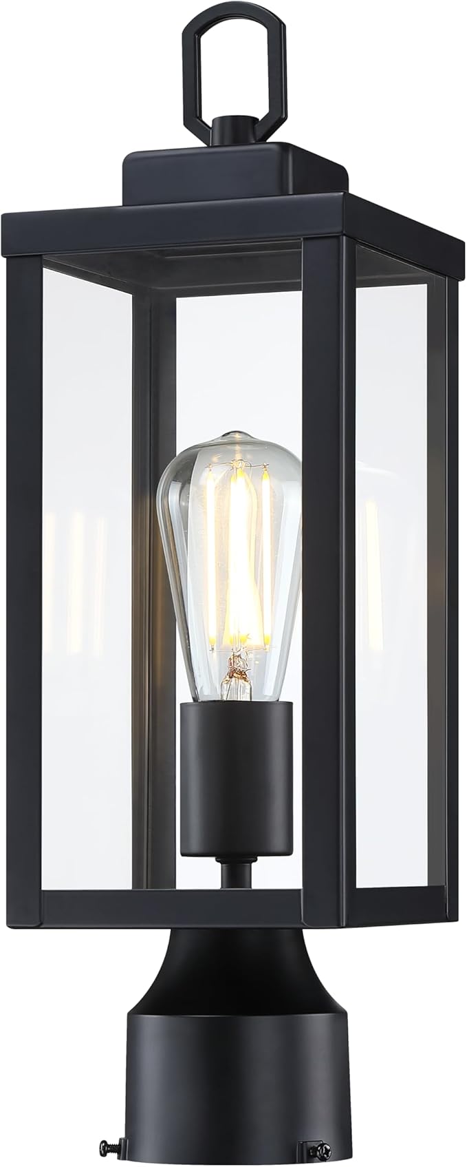 GRUENLICH Outdoor Post Lighting Fixture Pole Lantern, E26 Medium Base Max 60W, Metal Housing Plus Glass, Matte Black Finish, Bulb Not Included, 1 Pack