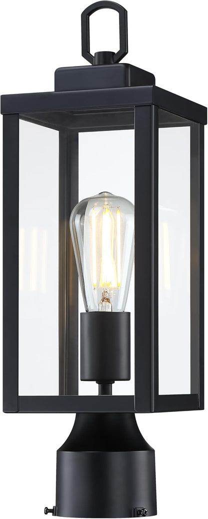 GRUENLICH Outdoor Post Lighting Fixture Pole Lantern, E26 Medium Base Max 60W, Metal Housing Plus Glass, Matte Black Finish, Bulb Not Included, 1 Pack