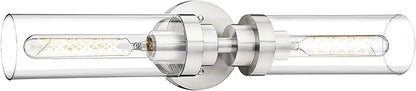 Emak Brushed Nickel Vanity Lights for Bathroom, Modern 22 Inch Bathroom Light Fixtures, 2-Light Cylinder Wall Sconces with Clear Glass Shade for Bathroom, Bedroom, Hallway, VL085-BN-2
