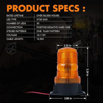 Xprite 30 LED Amber Forklift Beacon Strobe Light Safety Warning Flashing Lights for 10-110V Mower, ATV, Trucks, Tractor, Golf Carts, UTV, Cars, Bus-4PCS