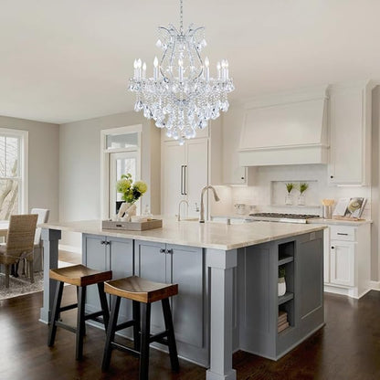 Large Silver Modern Crystal Chandelier Light Fixtures - 12 Lights Maria Theresa Crystal Pendant Light for Staircase Hallway Living Room Entryway Foyer - 28.4 x 28.4 x 35.8 Inch