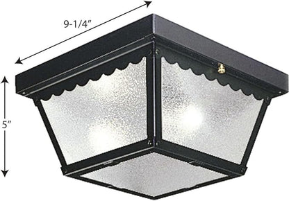 Progress Lighting 2-Light Indoor and Outdoor Flush Mount Ceiling Light, Interior and Exterior Ceiling-Mount Light Fixture for Porch Light, Patios, Garages, Hallways, Metal, 9-1/4" by 5", Black