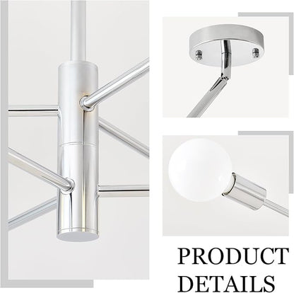 HHR 6-Light Sputnik Ceiling Light Fixture, Chrome Modern Chandelier, Mid Century Dining Room Light Fixture, Height Adjustable Chandeliers for Living Room Kitchen Island