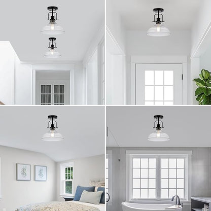WILON Rustic Farmhouse Ceiling Light, Kitchen Lighting Fixtures Ceiling Lamp, Seeded Glass Ceiling Light, Semi Flush Mount Ceiling Lights for Sink Foyer Entryway Bathroom Laundry Room Hall Hallway