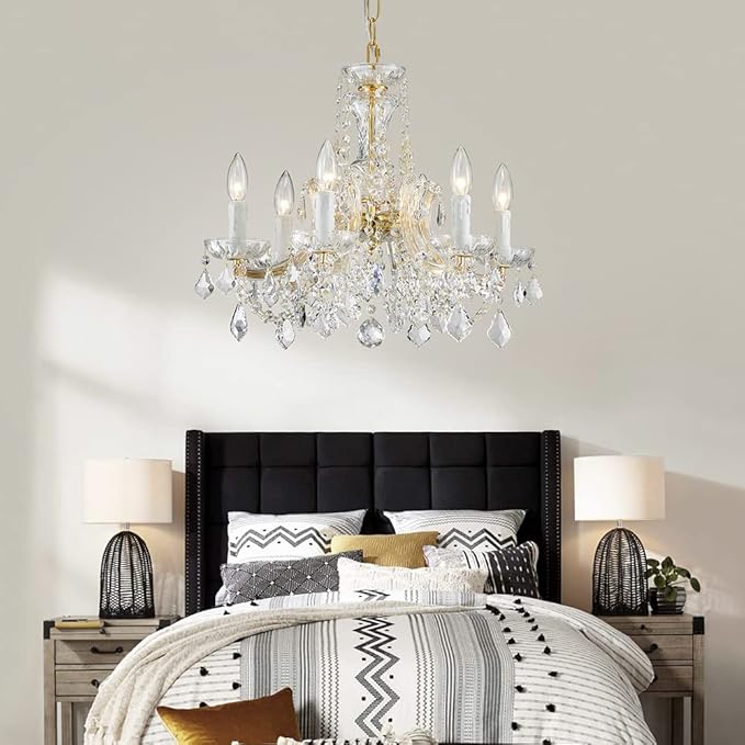 AGV LIGHTING Modern Chandelier Light Fixture, Crystal Pendant Raindrop Chandelier, Maria Theresa Brass Crystals Chandelier with 6-Lights, D20 X H18, Adjustable Chain Max 39"