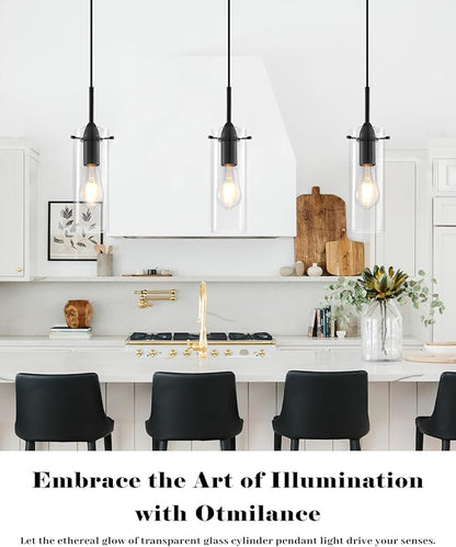 Glass Pendant Lights Kitchen Island 1 Packs, Black Pendant Light, Modern Clear Glass Pendant Light Fixture, Pendant Lights for Kitchen Island, Bedroom, Living Room, Bathroom