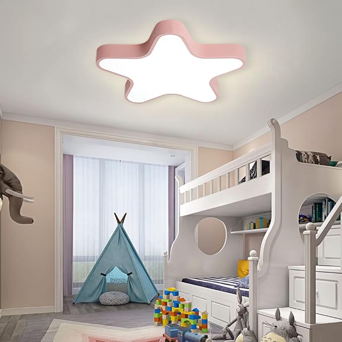 LED Ceiling Light Fixture, Modern Pentagram Recessed Ceiling Lights, 3000K-6000K Dimmable Light, Close to Lighting Flush Mount Living Room Pendant Lamps (Pink, 20inch)