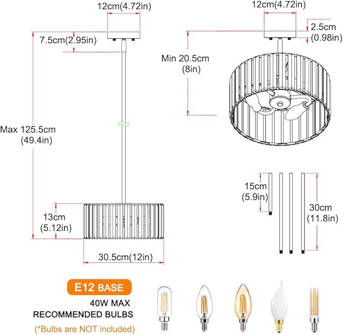 Modern Crystal Chandelier for Dining Room, Chrome Semi Flush Mount Ceiling Light Fixtures, Round Kitchen Hanging Drum Pendant Lights Ceiling, 12” Crystal Pendant Lighting for Foyer Bedroom Living Room
