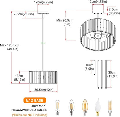 Modern Crystal Chandelier for Dining Room, Chrome Semi Flush Mount Ceiling Light Fixtures, Round Kitchen Hanging Drum Pendant Lights Ceiling, 12” Crystal Pendant Lighting for Foyer Bedroom Living Room