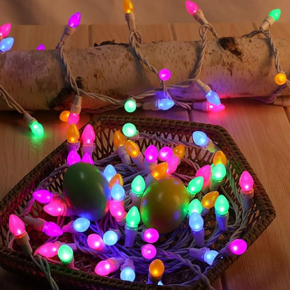 Easter Lights String，Easter Decorations, 2PACK 50Count 13Feet Multi Color Pastel Christmas Lights with White Wire Plug in End to End Connectable for Indoor Outdoor Party Yard Garden Patio Home