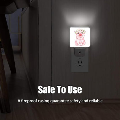 Pink Cute Pig Dusk to Dawn Night Light, Auto Sensor Lamp Home Indoor Stairway Kitchen Corridor, Night Lights Plug into Wall Decor, Boys Girls Women Men Room Gifts