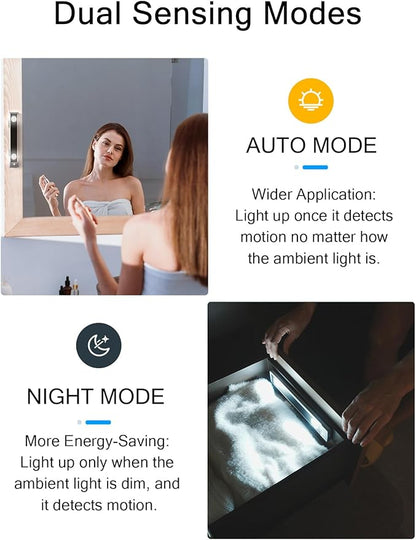 YIGER Under Cabinet Lights, Wireless Motion Sensor Light Indoor,10in LED White Lighting Rechargeable Battery Operated,4 Modes Night Light, Stick-On Magnetic Closet Lights for Kitchen, Hallway(2 Pack)