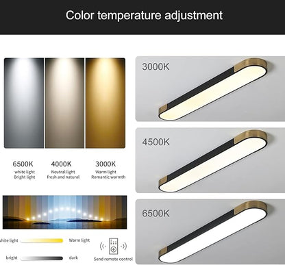Qcyuui Kitchen Lighting Fixtures Ceiling,39.4 Inch Dimmable Modern Led Ceiling Light,Black and Gold Long Linear Ceiling Light Fixture for Office Bedroom Kitchen Hallway,(48W/3000-6500K)