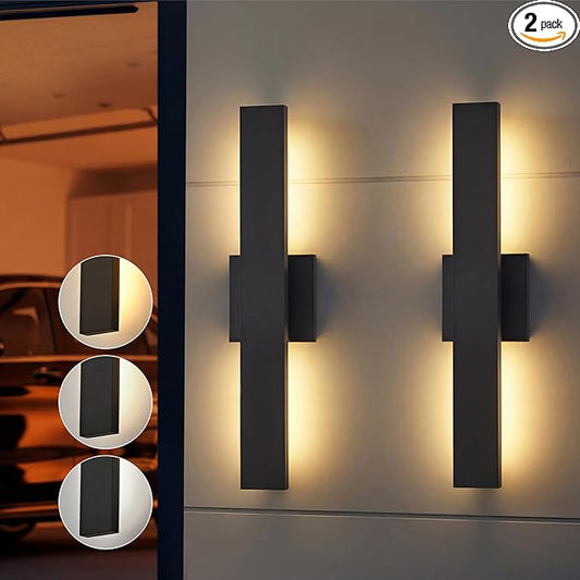 Upgraded 2-Pack 23.6in Modern LED Outdoor Wall Lights 3000K 4000K 5000K Dimmable Black Exterior Wall Sconce Long Outside Light fixtures for House Garage Front Door